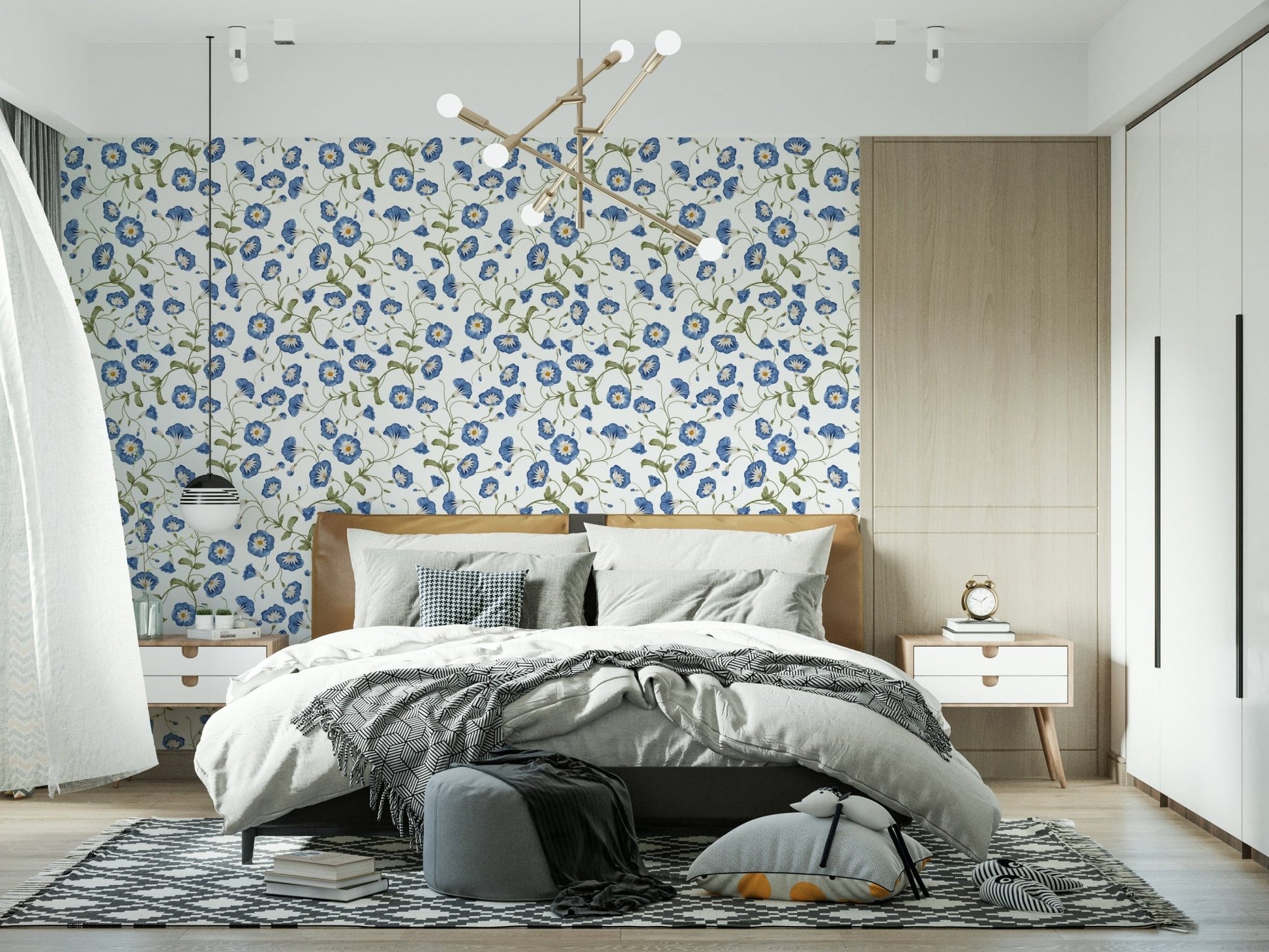 Morning Glory peel and stick wallpaper dainty petal details.