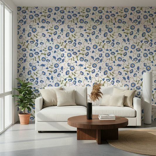 Morning Glory peel and stick wallpaper winding green vines.