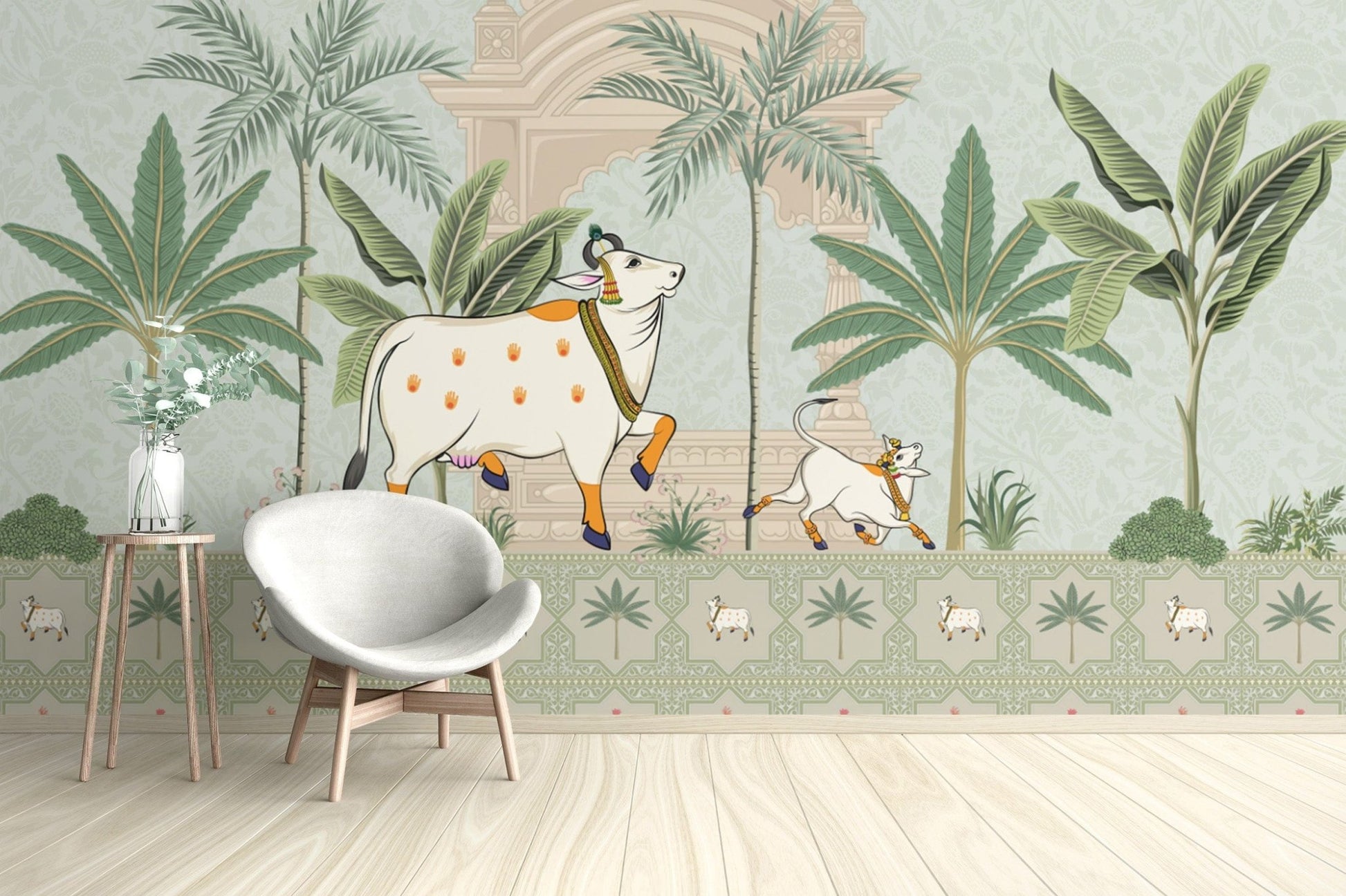 Elegant Morning Grace Pichwai Wallpaper

