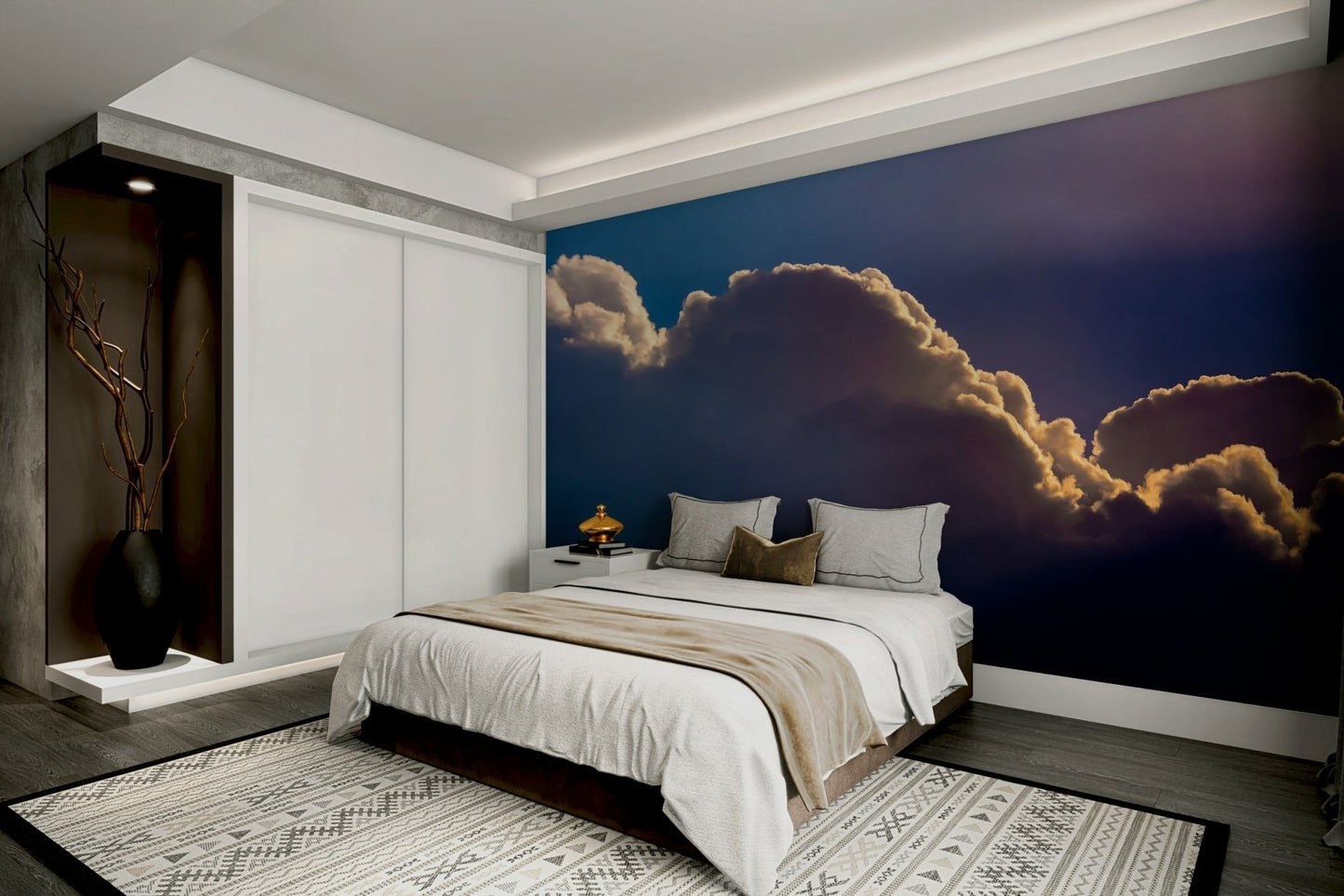 A peaceful sunrise scene mural on decorative wallpaper., GD4881