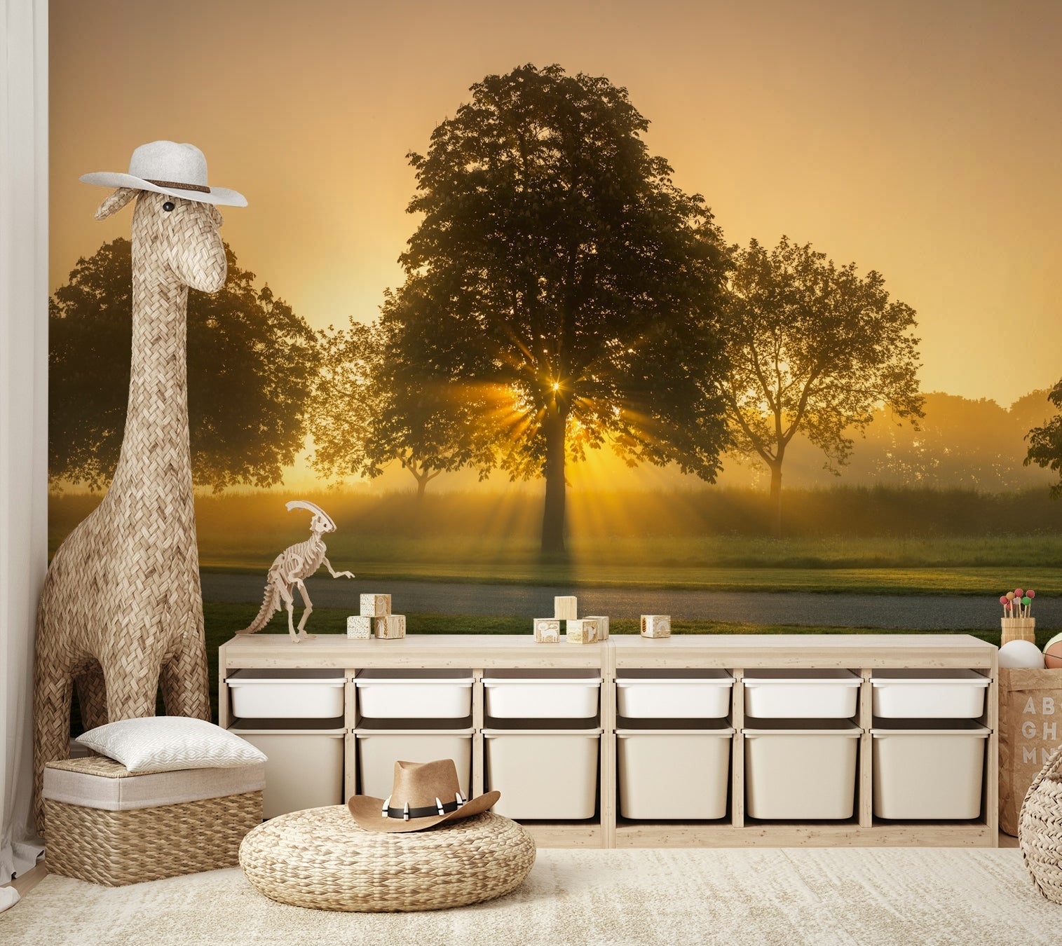 Minimal sunrise-inspired wall mural
