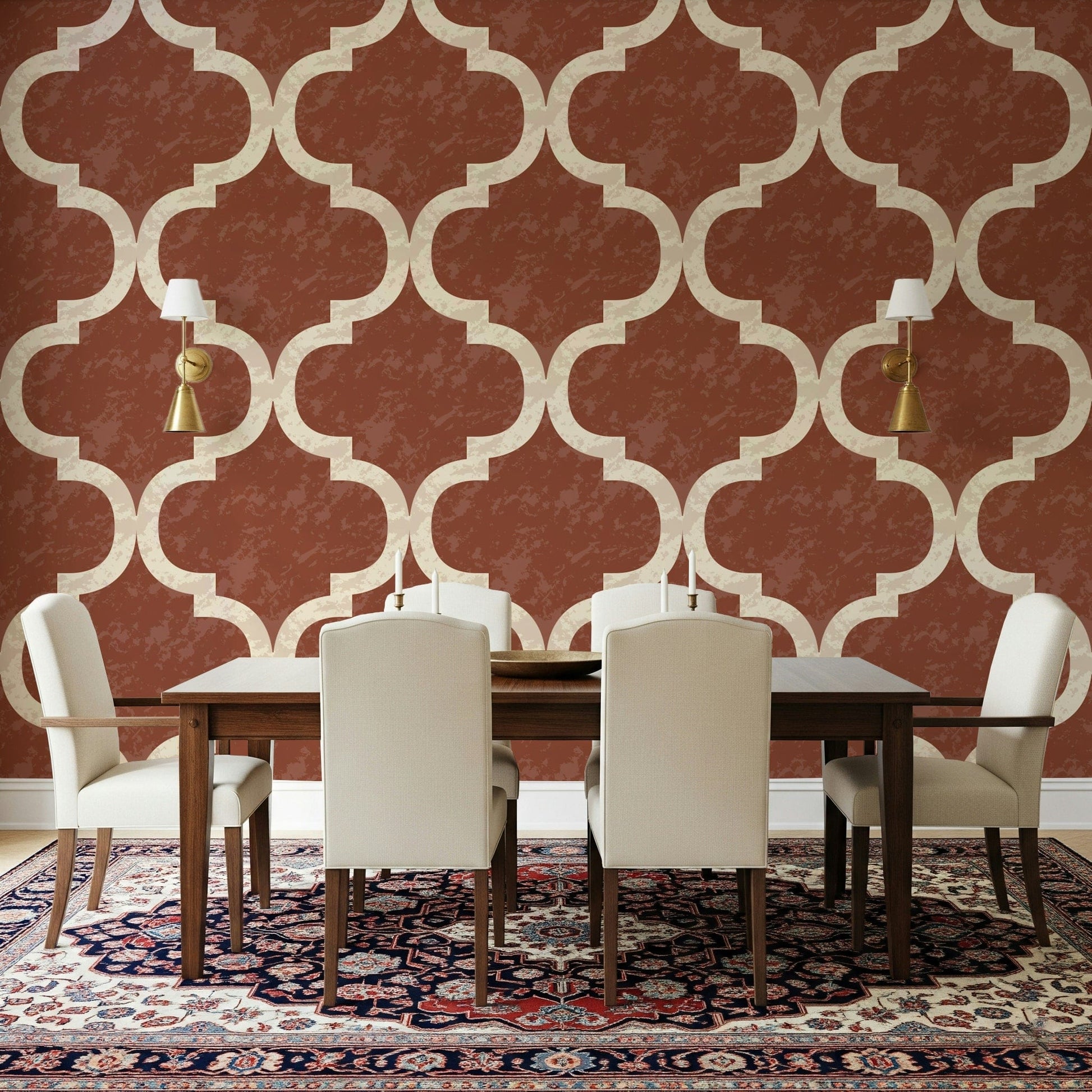 Warm amber Moroccan ogee wallpaper for feature walls