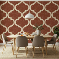 Vintage-style Moroccan ogee wallpaper with weathered texture