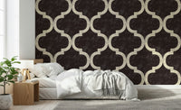 Elegant geometric trellis wallpaper mural for a professional office wall.
