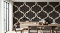 Moroccan Ogee - Black Cocoa Wallpaper mural for a dining room accent wall.