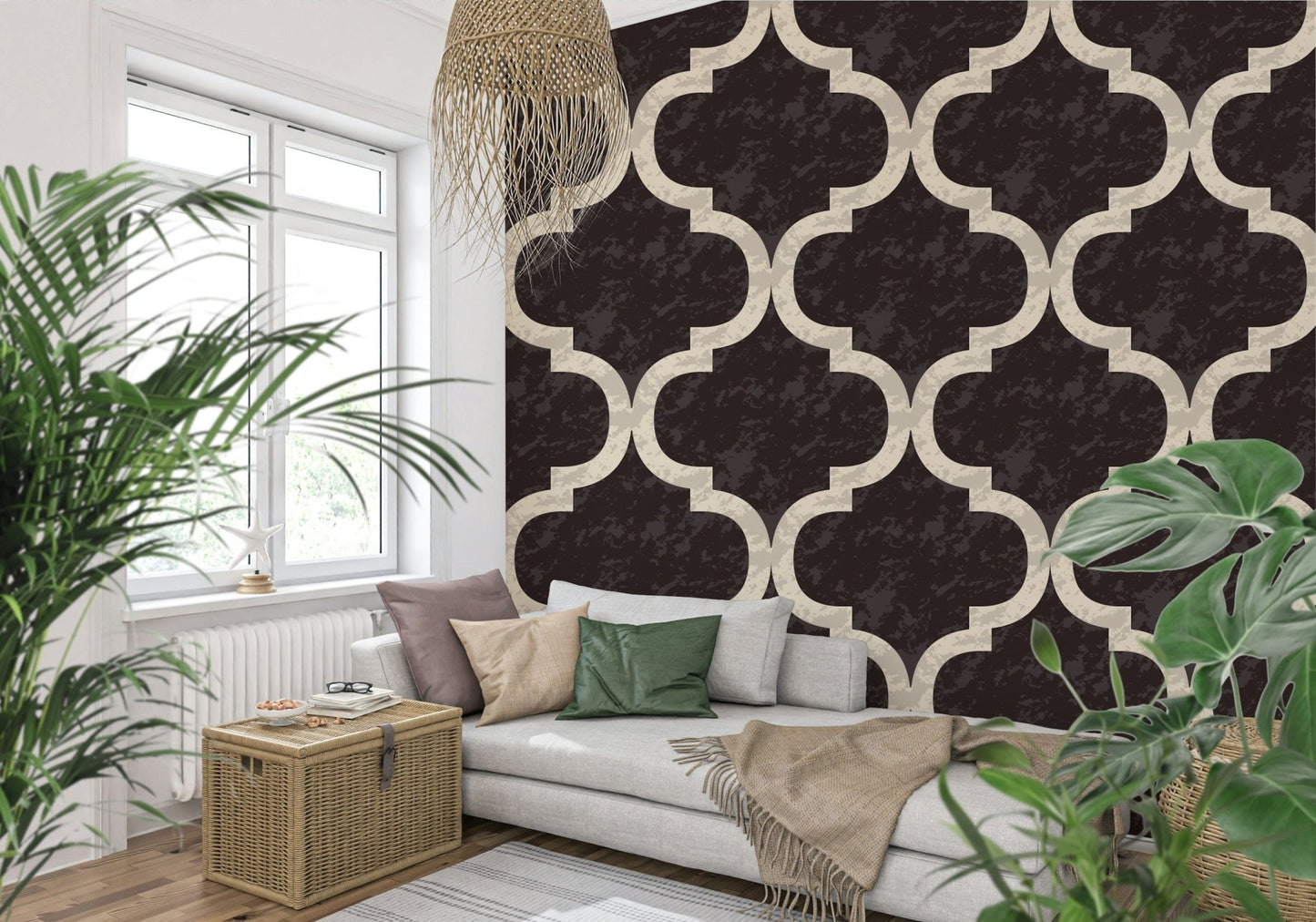 Moroccan Ogee - Black Cocoa Wallpaper mural with a matte finish texture.