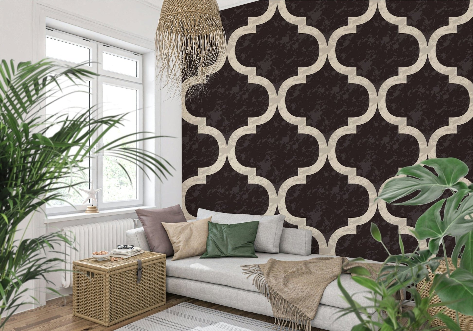 Moroccan Ogee - Black Cocoa Wallpaper mural with a matte finish texture.