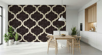 Moroccan Ogee - Black Cocoa Wallpaper mural in a modern living room.