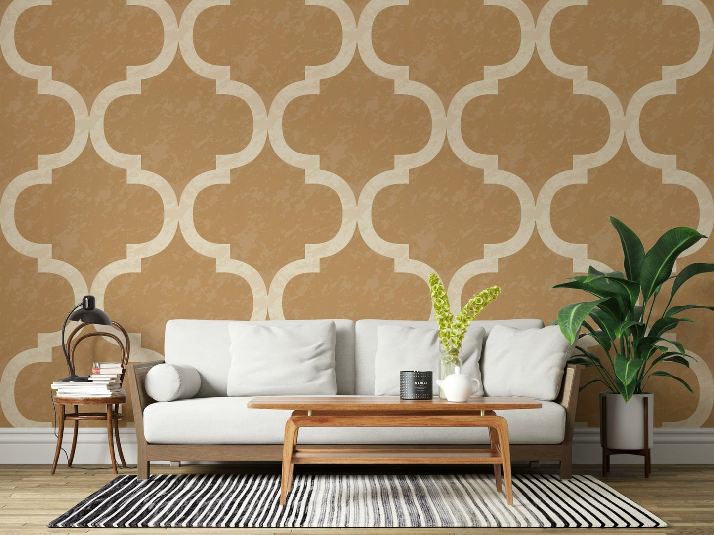Warm neutral wall covering with ogee geometry, GD7472