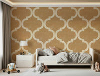 Decorative tan wallpaper with repeating ogee pattern, GD7472