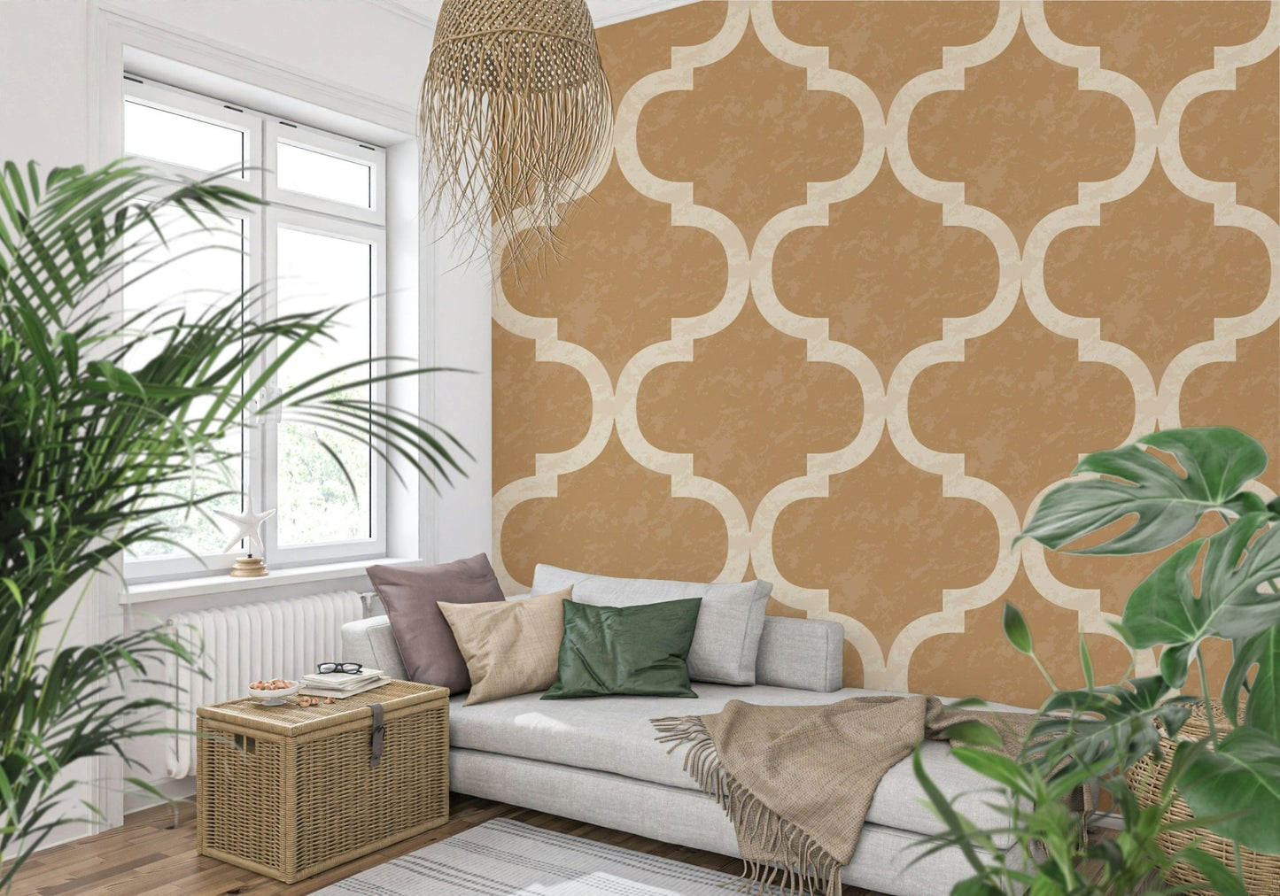 Refined Moroccan ogee wallpaper with warm finish, GD7472