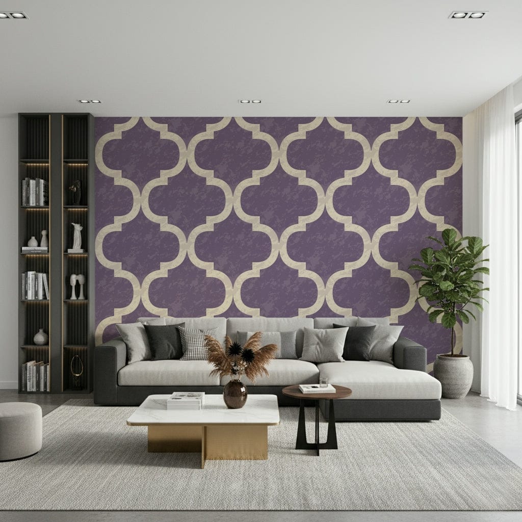 Vintage-style Moroccan ogee wallpaper with weathered finish
