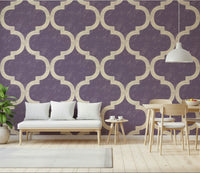 Moroccan ogee wallpaper in grey purple with ivory trellis