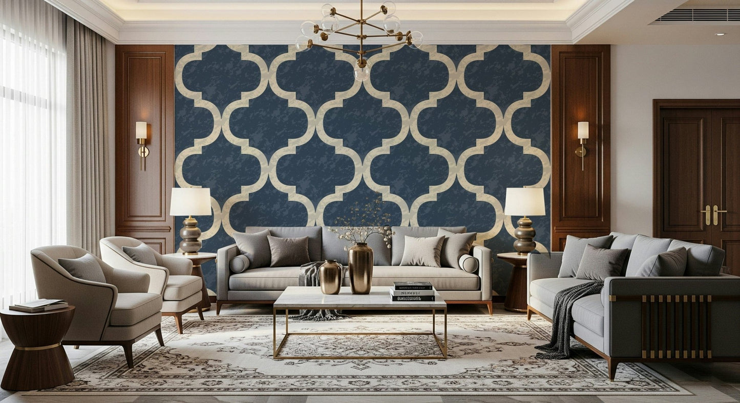 Moroccan Ogee Twilight Blue wallpaper for walls elegant trellis