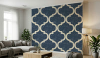 Moroccan Ogee Twilight Blue wallpaper for walls distressed finish.