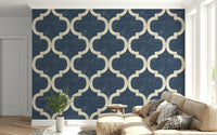 Vintage Moroccan Ogee Twilight Blue wallpaper for walls art.