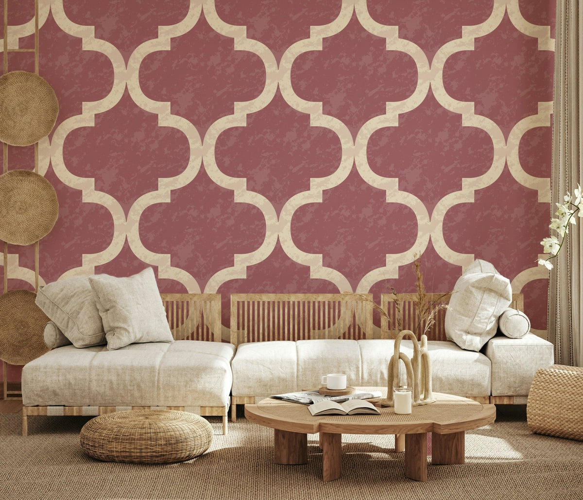 Elegant ogee wallpaper in vintage rose color, GD7471