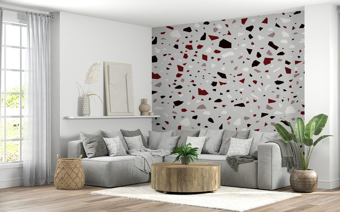 A peaceful modern abstract mural on decorative wallpaper., GD5520