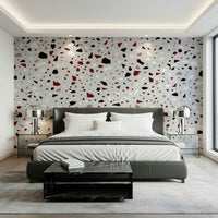 A beautiful abstract mosaic wallpaper mural with a burgundy burst pattern., GD5520