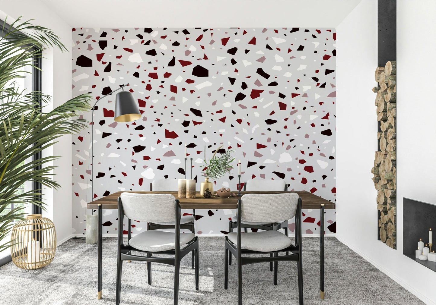 An artistic shattered glass mural on minimalist wallpaper., GD5520
