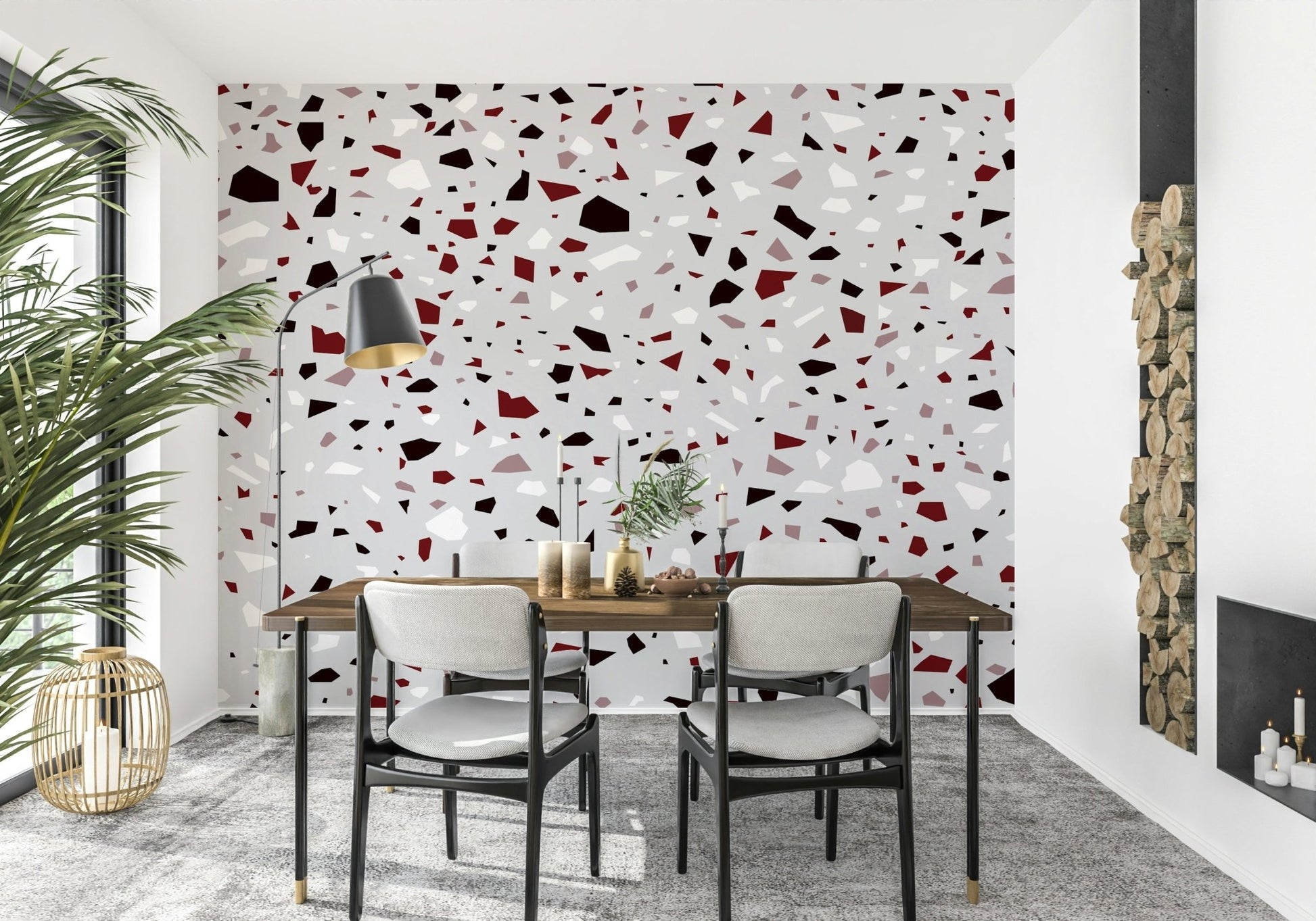 An artistic shattered glass mural on minimalist wallpaper., GD5520