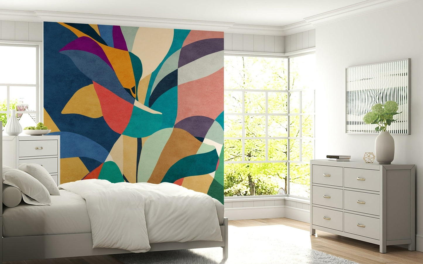 Mosaic Flora Wall Mural wallpaper mural on a dining room accent wall., GD7871