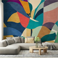 Geometric botanical wallpaper mural for a modern office feature wall., GD7871