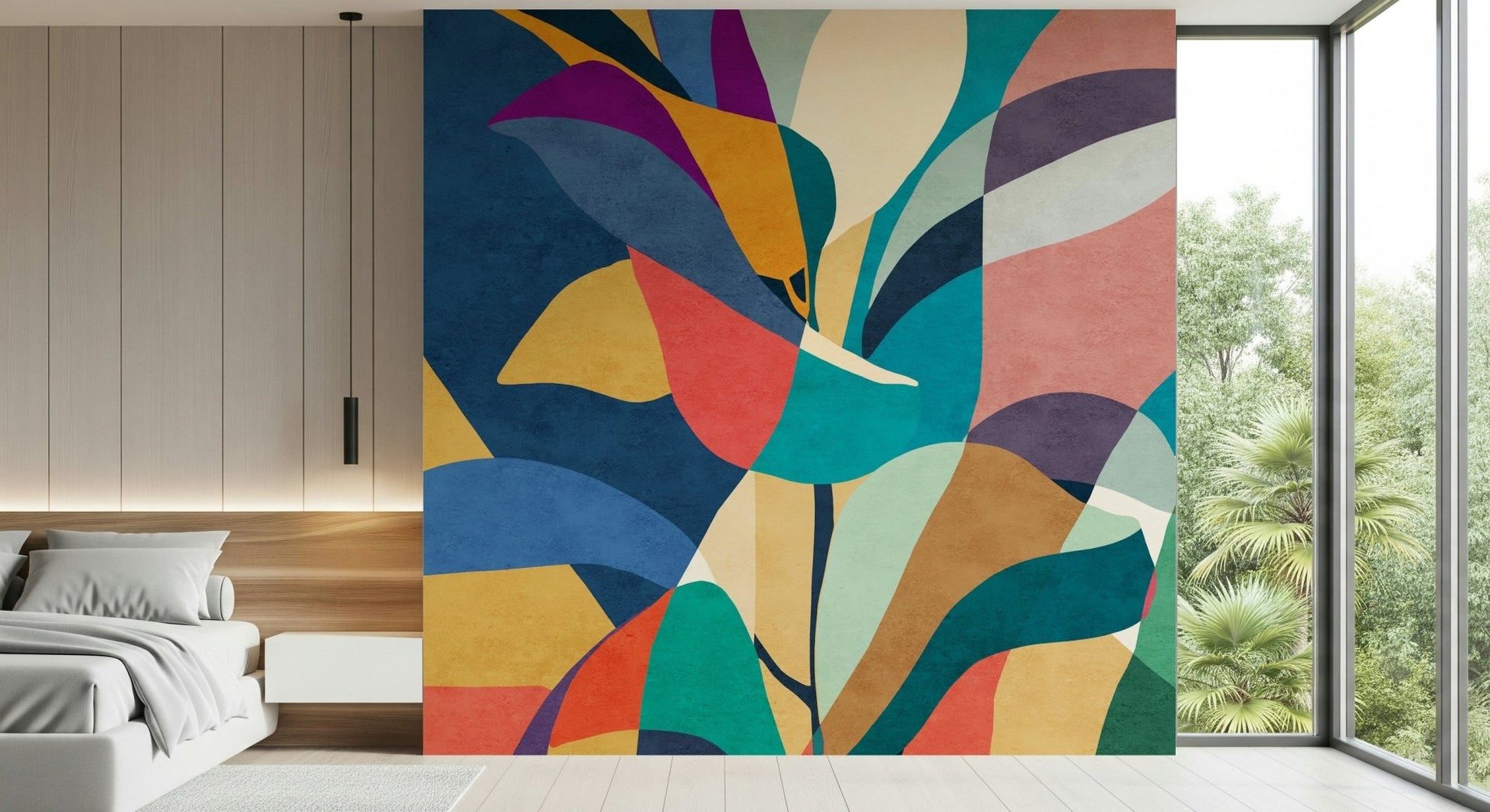 Mosaic Flora Wall Mural wallpaper mural in a bright apartment setting., GD7871