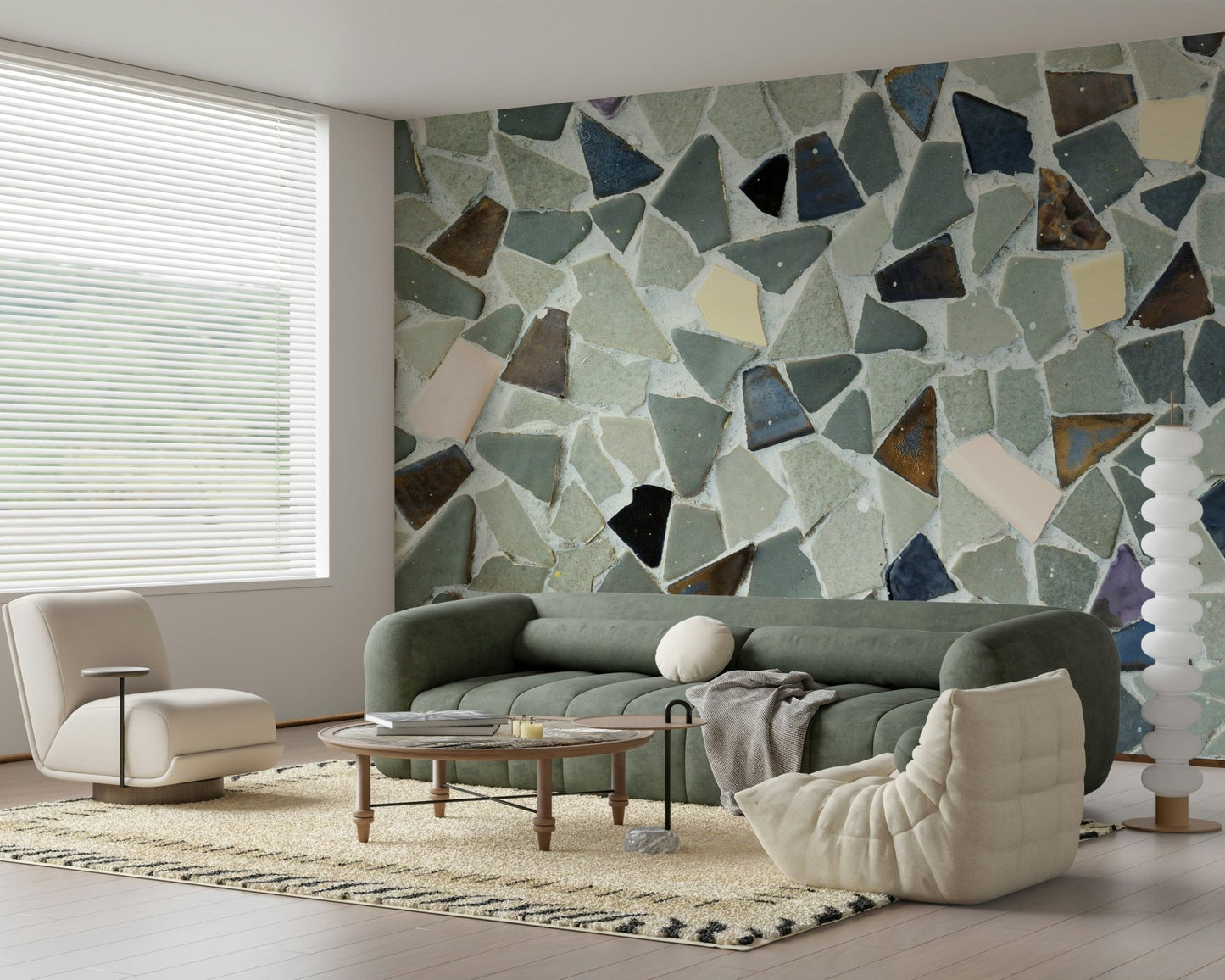 Raw texture Natural Tile Look wallpaper light grout detail