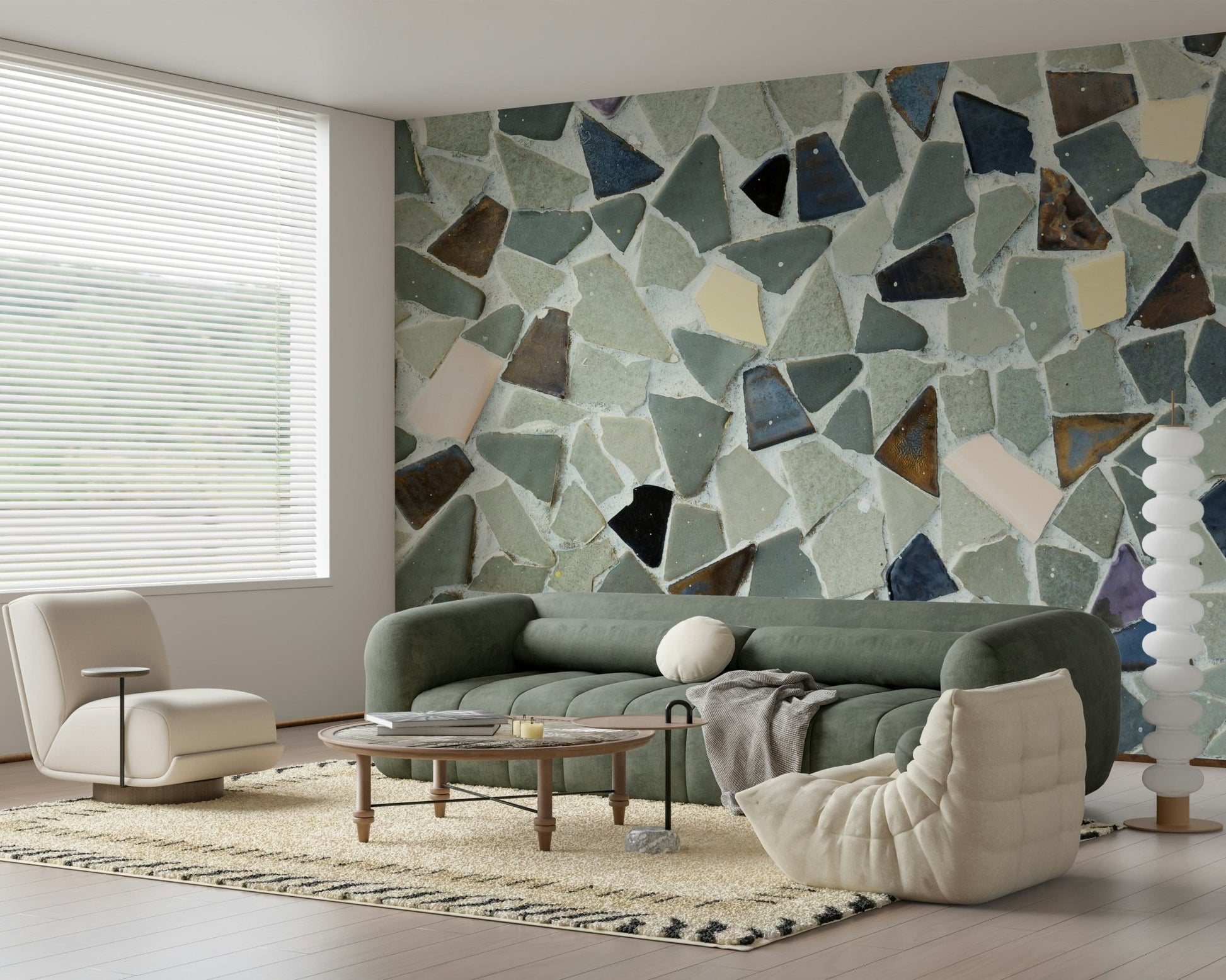 Raw texture Natural Tile Look wallpaper light grout detail