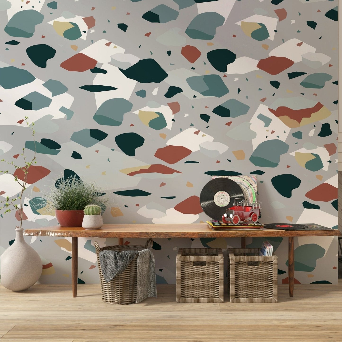 A calming abstract design wallpaper mural that defines a space., GD5518