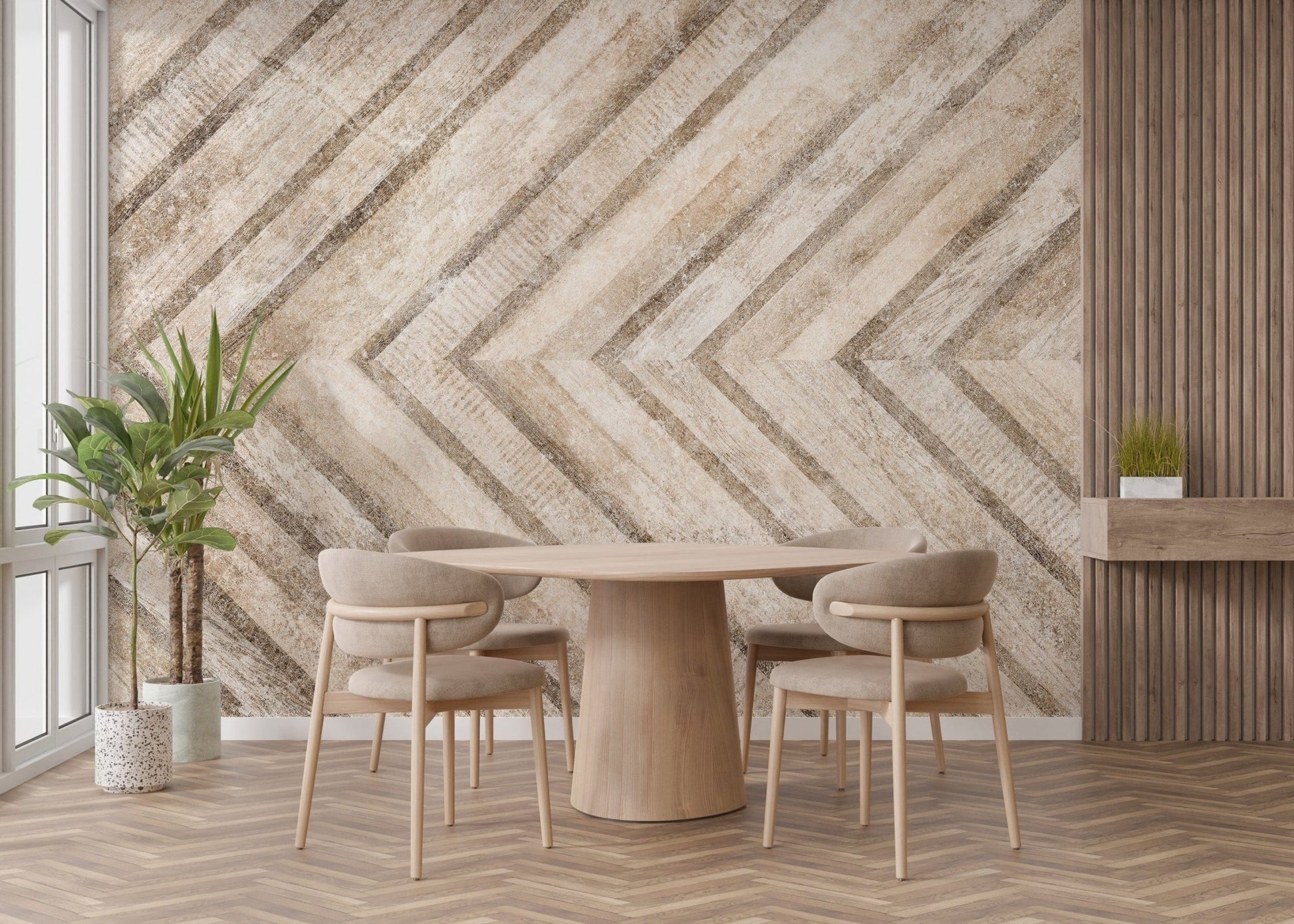 Chevron cement stone textured mural, B380