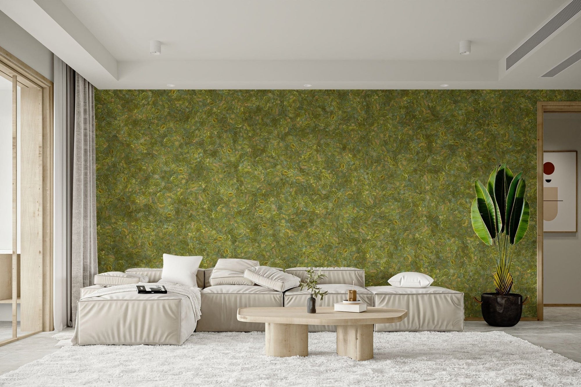 Moss green embroidery wallpaper murals DTLE10
