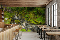 An angled shot of the mural's gentle color palette.

