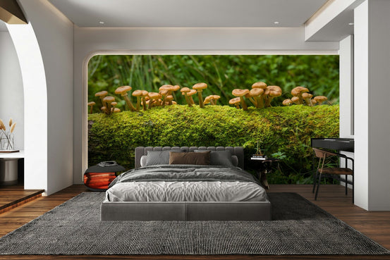 Mossy log with mushrooms wall mural, GD1954