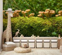 Woodland mural with fungi and moss detail

