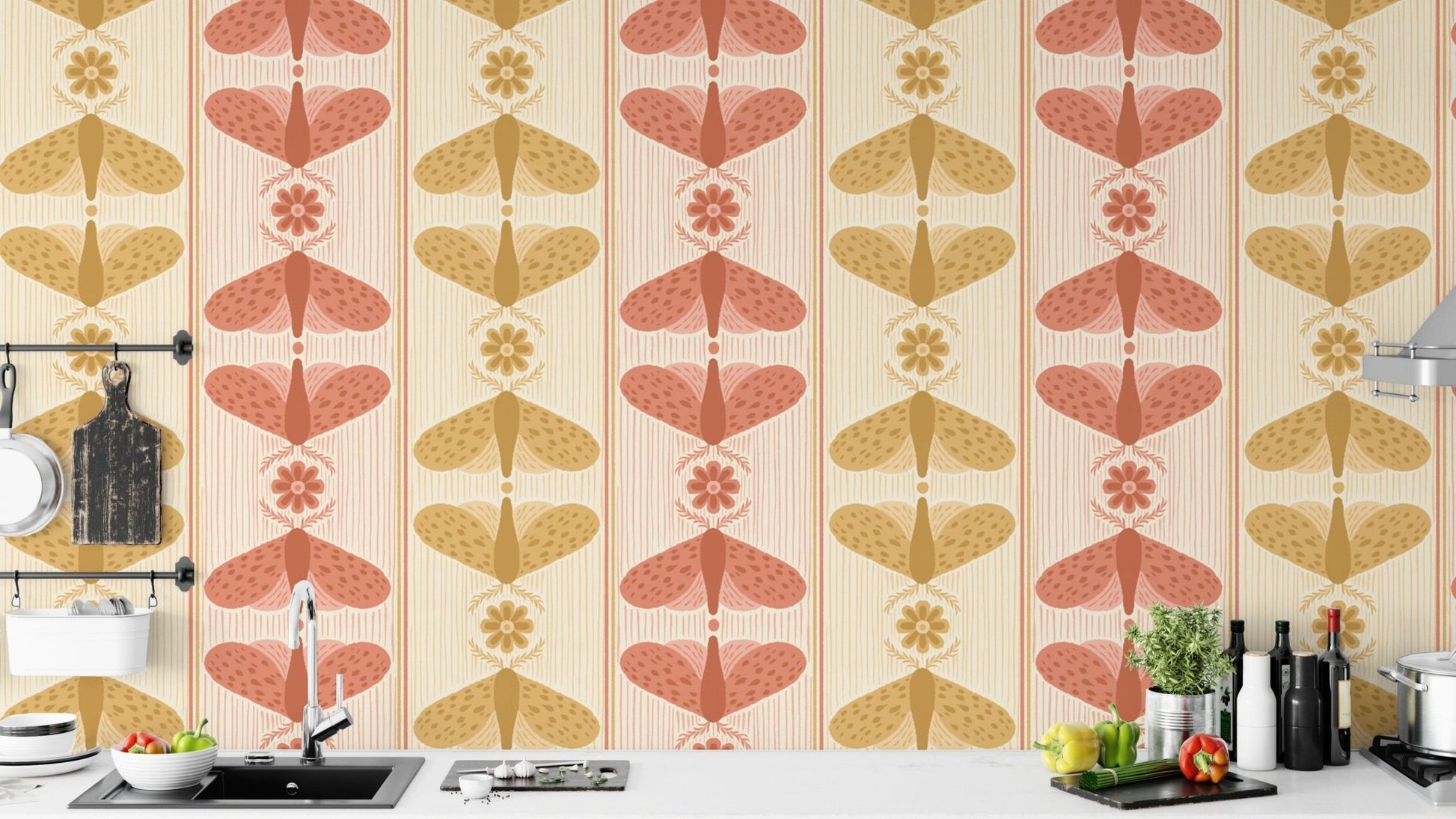 Sophisticated moth stripe mural for unique wall accents.

