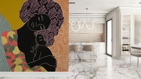 Calm neutral tones wallpaper mural with a mother's embrace theme., GD7872