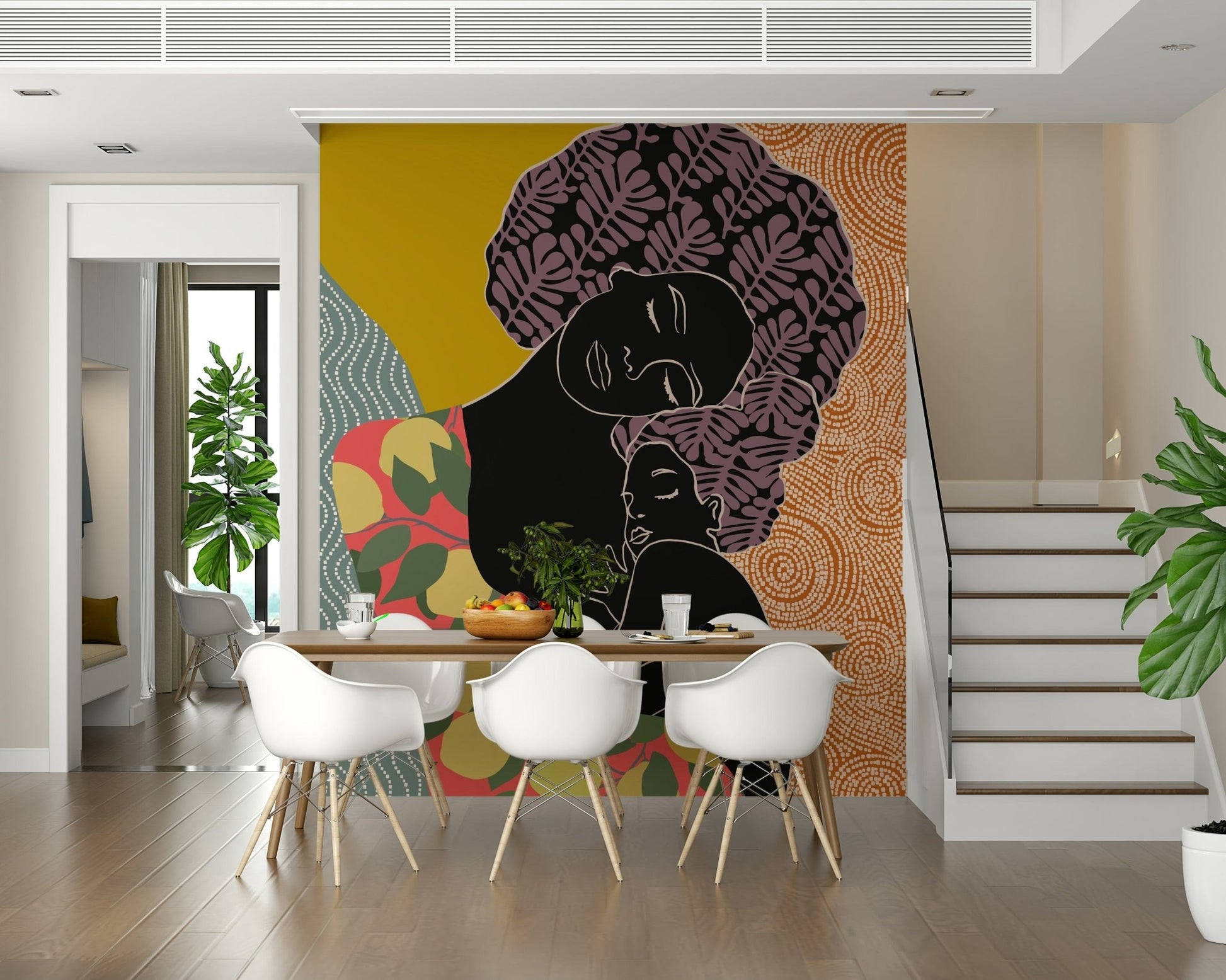 Gentle hug illustration wallpaper mural for a child's bedroom space., GD7872