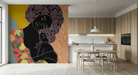 Minimalist mother and child wallpaper mural in a modern living room., GD7872