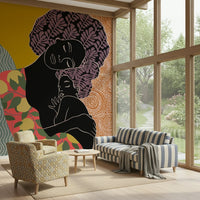 Artistic line drawing wallpaper mural of a mother for an office., GD7872