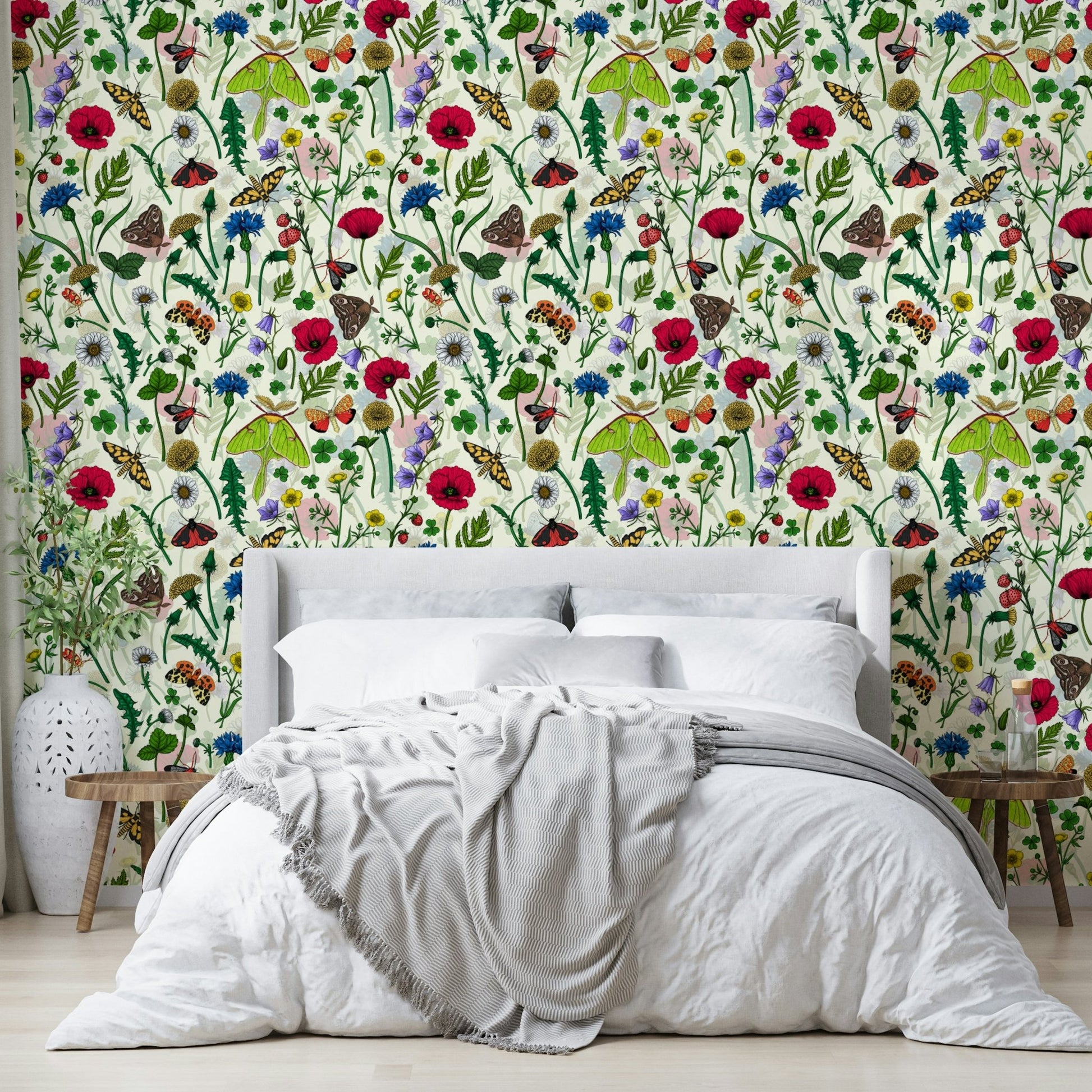 Moths and wildflowers wallpaper perfect for nature lovers.

