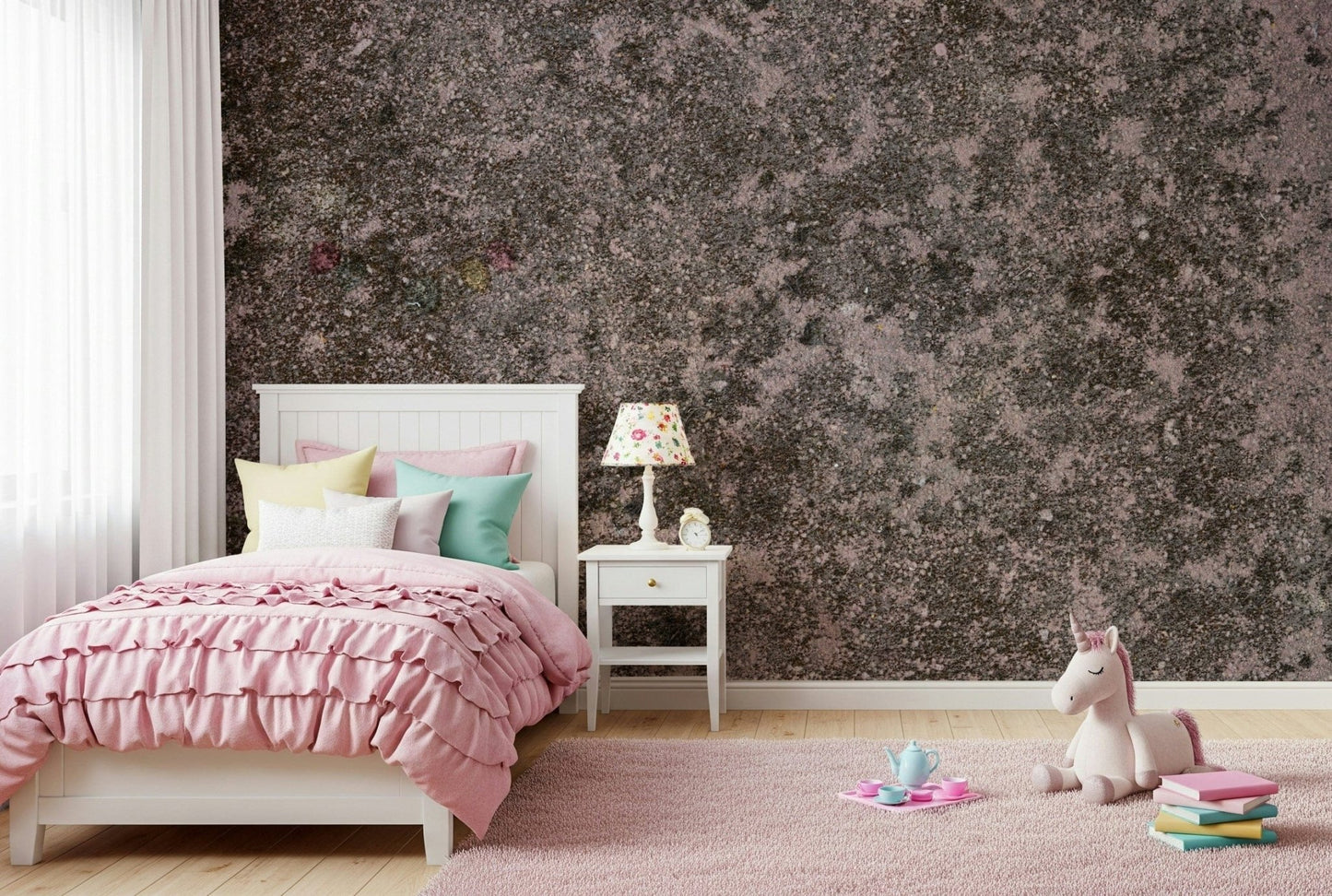 Close view of the abstract, multi-toned texture in the Mottled Earth wallpaper.