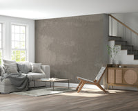 Full living room featuring the textured Mottled Stone Wall Mural.