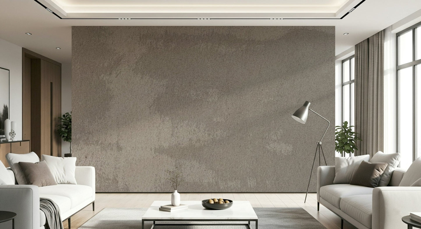 Minimalist furniture styled against the Mottled Stone wallpaper.