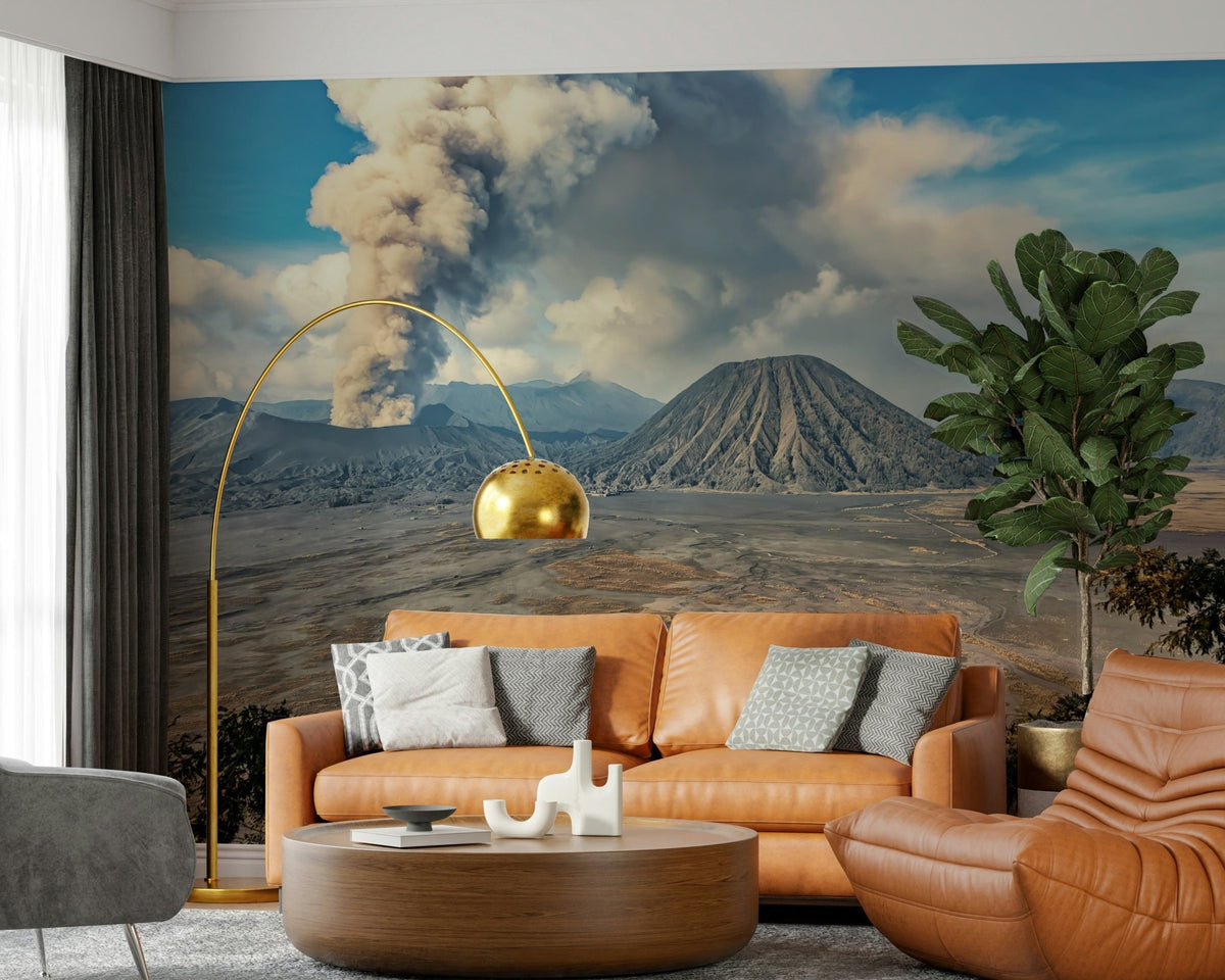 Mount Bromo Eruption wall mural showing an ash plume rising over the caldera GD7384