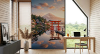 Home office  with Mount Fuji Dream Wall Mural beside a low modern sofa, GD8929