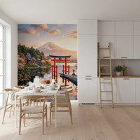 Bright Dininng centred on Mount Fuji Dream Wall Mural between large windows, GD8929