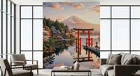 Light-filled Living space with Mount Fuji Dream Wall Mural by black windows, GD8929