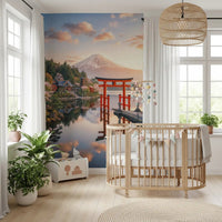 Nursery styled with Mount Fuji Dream Wall Mural and woven pendant, GD8929